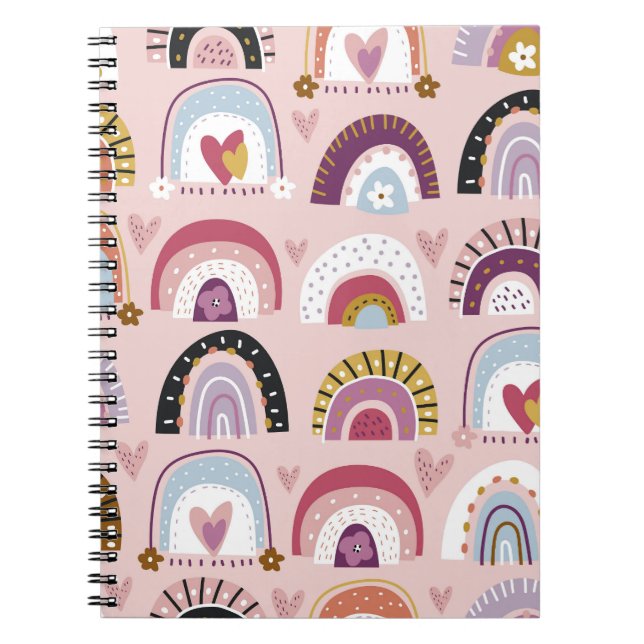 Childish Rainbows Flowers Hearts Pattern Notebook (Front)