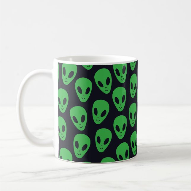 Childish seamless pattern with aliens faces ufo coffee mug (Left)