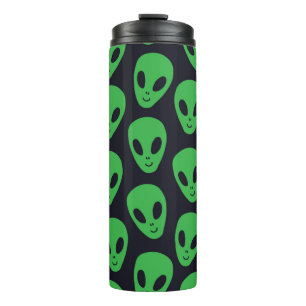 Childish seamless pattern with aliens faces ufo thermal tumbler
