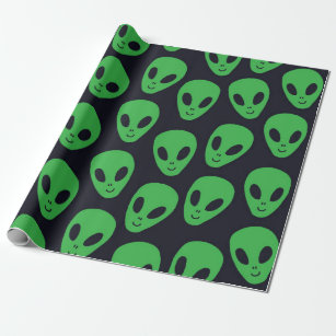 Childish seamless pattern with aliens faces ufo wrapping paper