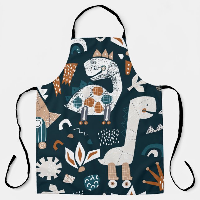 Childish seamless pattern with hand drawn dinosaur apron (Front)