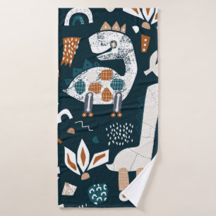 Childish seamless pattern with hand drawn dinosaur bath towel