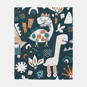 Childish seamless pattern with hand drawn dinosaur fleece blanket