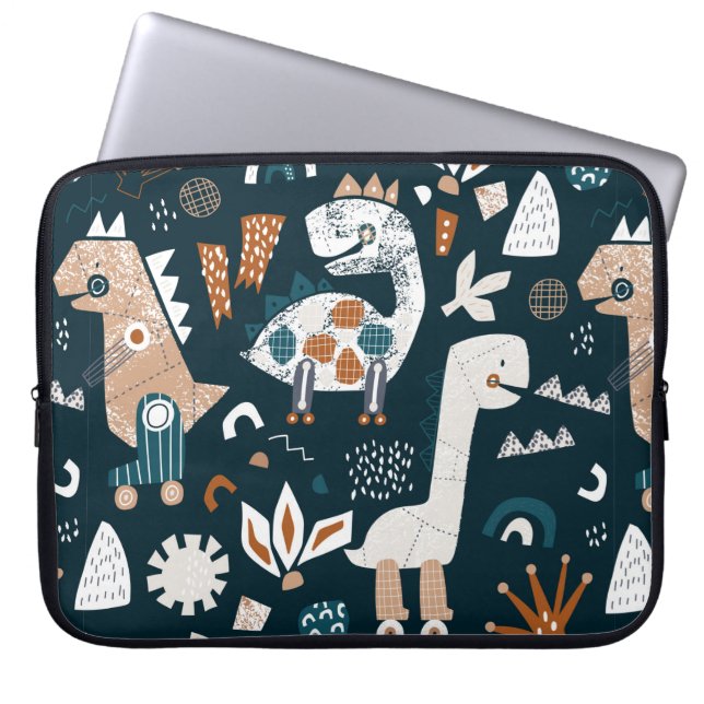 Childish seamless pattern with hand drawn dinosaur laptop sleeve (Front)