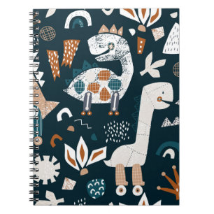 Childish seamless pattern with hand drawn dinosaur notebook