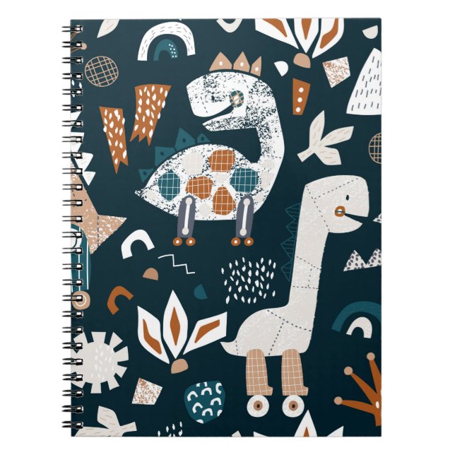 Childish seamless pattern with hand drawn dinosaur notebook (Front)