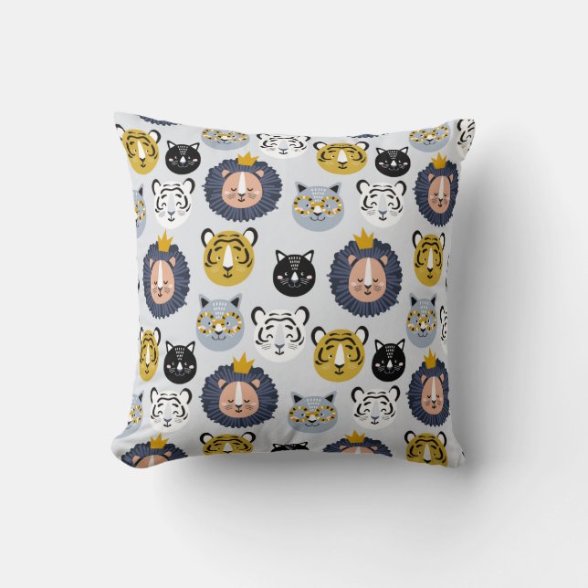 Childish seamless pattern with hand drawn lions ti cushion (Front)