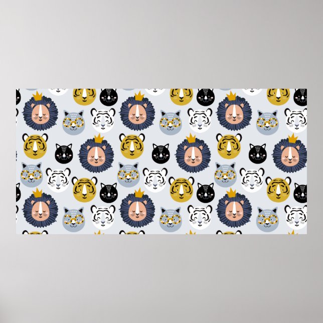 Childish seamless pattern with hand drawn lions ti poster (Front)