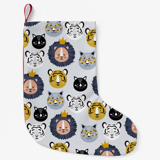 Childish seamless pattern with hand drawn lions ti small christmas stocking (Front)