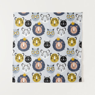 Childish seamless pattern with hand drawn lions ti tapestry