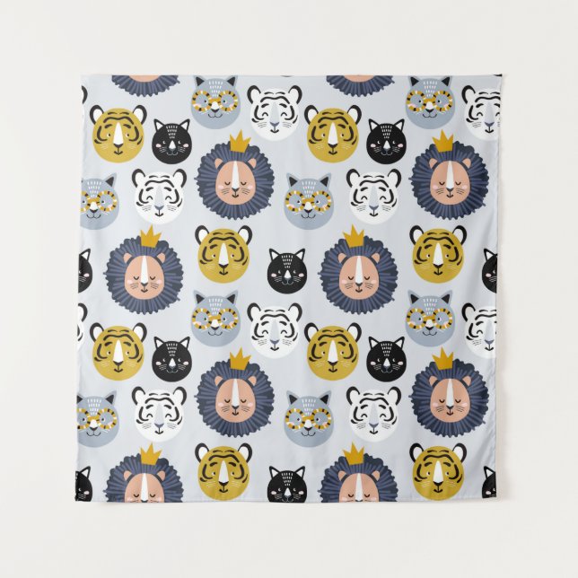 Childish seamless pattern with hand drawn lions ti tapestry (Front)
