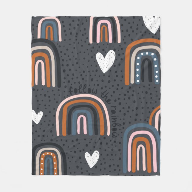 Childish seamless pattern with hand drawn rainbow, fleece blanket (Front)