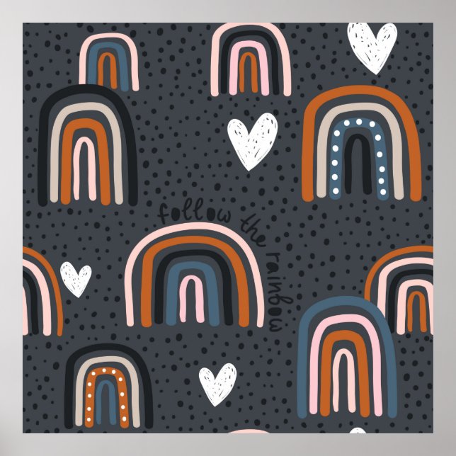 Childish seamless pattern with hand drawn rainbow, poster (Front)