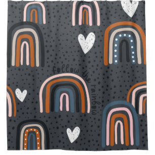 Childish seamless pattern with hand drawn rainbow, shower curtain