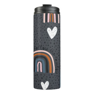 Childish seamless pattern with hand drawn rainbow, thermal tumbler