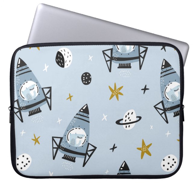 Childish seamless pattern with hand drawn space el laptop sleeve (Front)