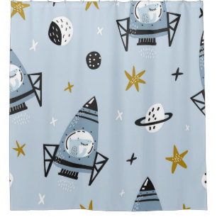 Childish seamless pattern with hand drawn space el shower curtain