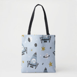 Childish seamless pattern with hand drawn space el tote bag