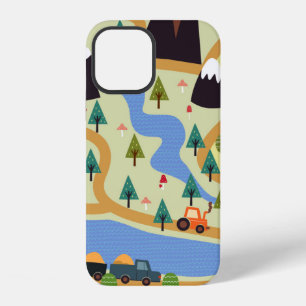 Childish seamless pattern with mountains, river, f iPhone 12 case