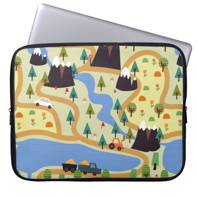 Childish seamless pattern with mountains, river, f laptop sleeve (Front)