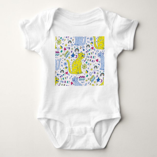Childish Tiger and Rainbow Pattern Baby Bodysuit (Front)