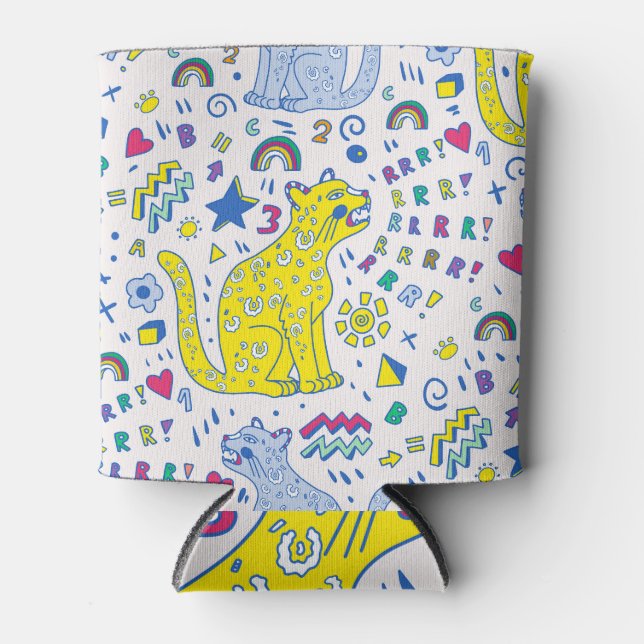 Childish Tiger and Rainbow Pattern Can Cooler (Front)