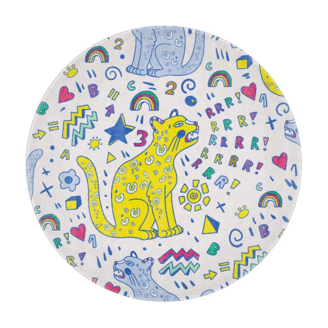 Childish Tiger and Rainbow Pattern Cutting Board (Front)