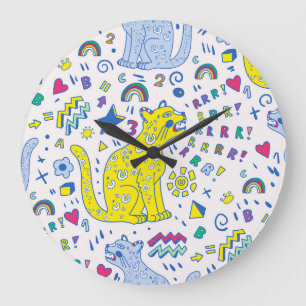 Childish Tiger and Rainbow Pattern Large Clock