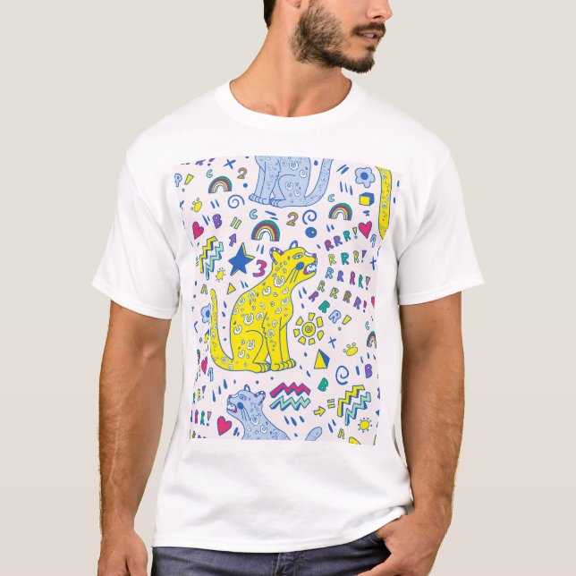 Childish Tiger and Rainbow Pattern T-Shirt (Front)