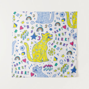 Childish Tiger and Rainbow Pattern Tapestry