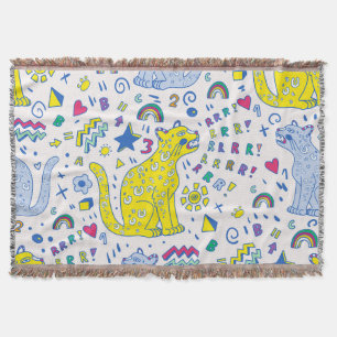 Childish Tiger and Rainbow Pattern Throw Blanket