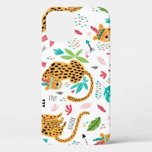 Childish Tribal Leopards Tropical Pattern iPhone 12 Case