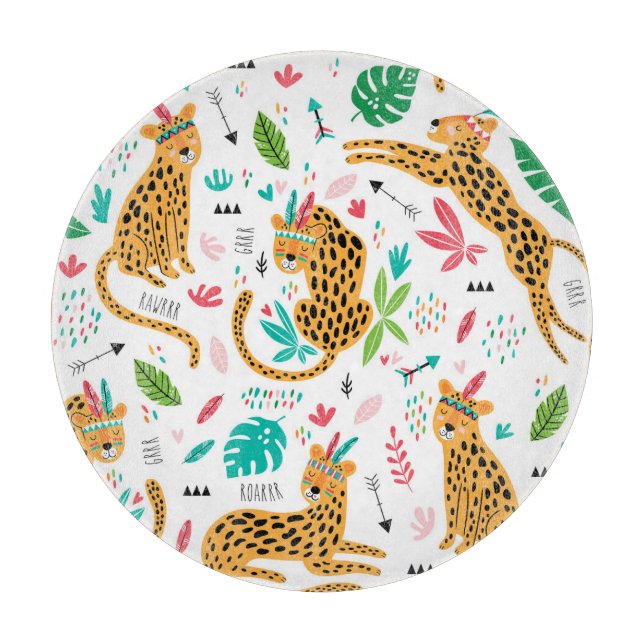 Childish Tribal Leopards Tropical Pattern Cutting Board (Front)