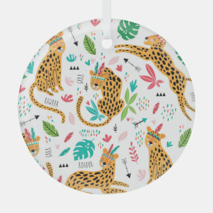 Childish Tribal Leopards Tropical Pattern Glass Tree Decoration