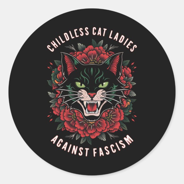 Childless Cat Ladies Against Fascism  Classic Round Sticker (Front)