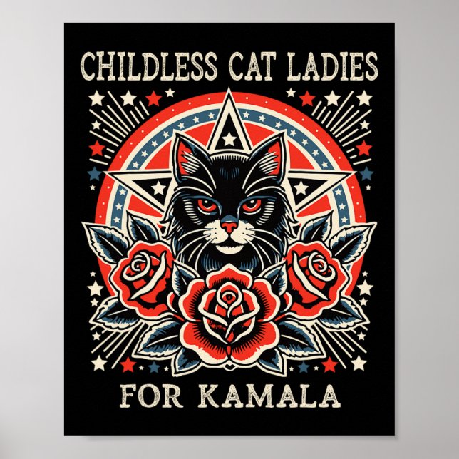 Childless Cat Ladies For Kamala Harris  Poster (Front)