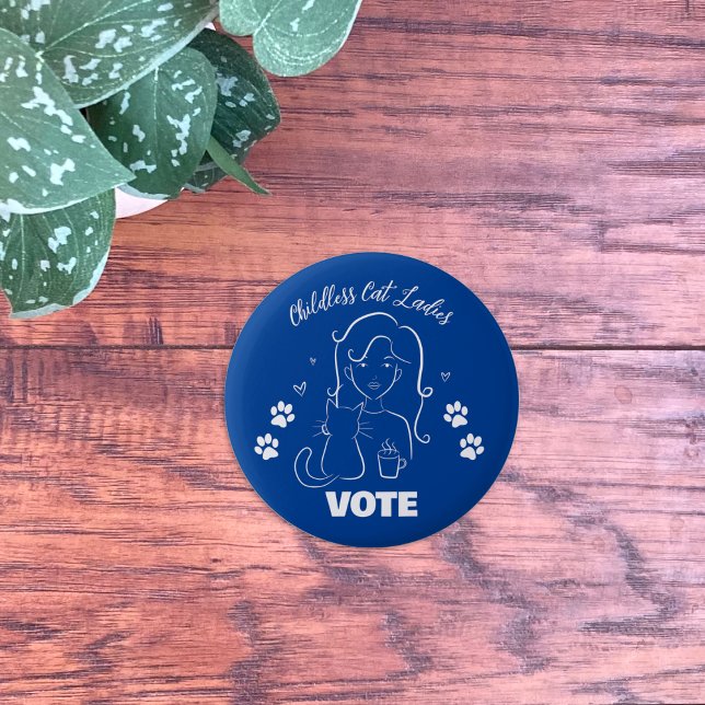 Childless Cat Ladies Vote Line Art Blue Button (Childless Cat Ladies Vote Blue Pin Button)