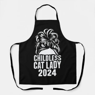 Childless Cat Lady 2024 Messy Bun American Flag  Apron
