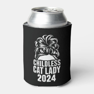 Childless Cat Lady 2024 Messy Bun American Flag Can Cooler