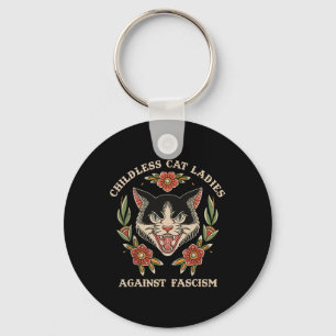 Childless Cat Lady Against Fascism Feminist Funny Key Ring