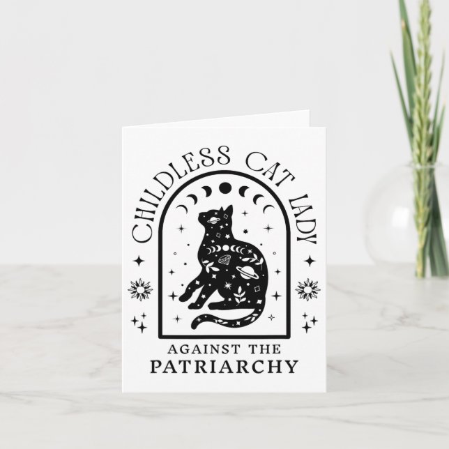 Childless Cat Lady Against Patriarchy Feminist Cat Card (Front)