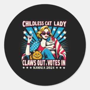 Childless Cat Lady Claws Out Classic Round Sticker