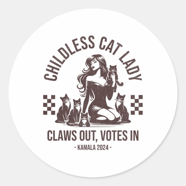 Childless Cat Lady Claws Out  Classic Round Sticker (Front)