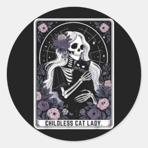 Childless Cat Lady Cute Gothic Skeleton Tarot Card Classic Round Sticker