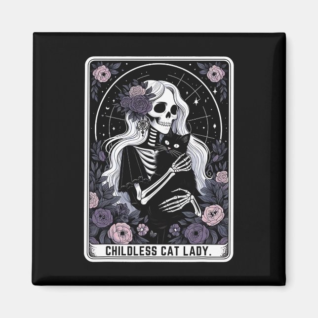 Childless Cat Lady Cute Gothic Skeleton Tarot Card Magnet (Front)