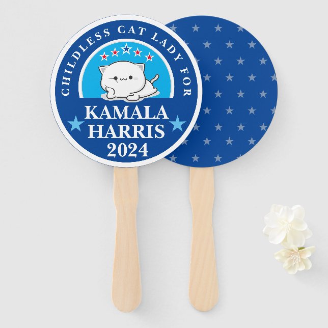 Childless Cat Lady for Kamala Harris Hand Fan (Front and Back)