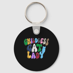 Childless Cat Lady Groovy 80s Cat With Love And Ho Key Ring
