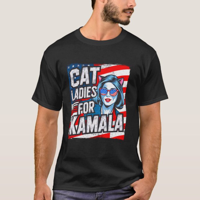 Childless Cat Lady Ladies For Kamala Harris Voting T-Shirt (Front)