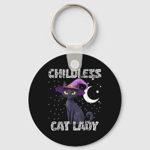 Childless Cat Lady Spooky Witch Hat Cat Black Key Ring