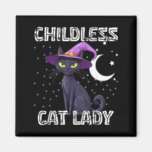 Childless Cat Lady Spooky Witch Hat Cat Black Magnet
